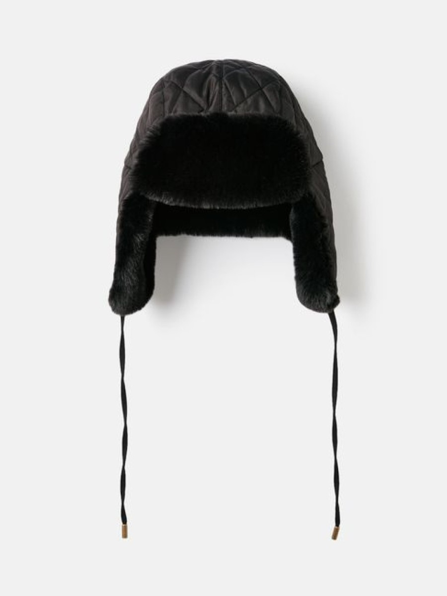 Joules Eira Black Faux Fur Lined Trapper Hat